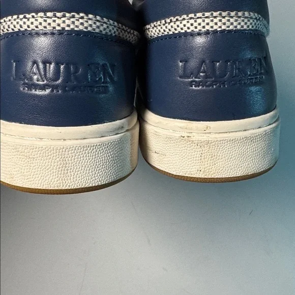 Lauren Ralph Lauren Navy and White Hailey Canvas & Leather Sneakers size 10 - Picture 4 of 7